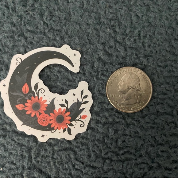 Other - 10/$10 Stickers - Black Crescent Moon with Floral Design - Black and Red